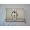 Coach Soho Buckle Trifold Wallet Off-White Leather Tan Stitching 2383