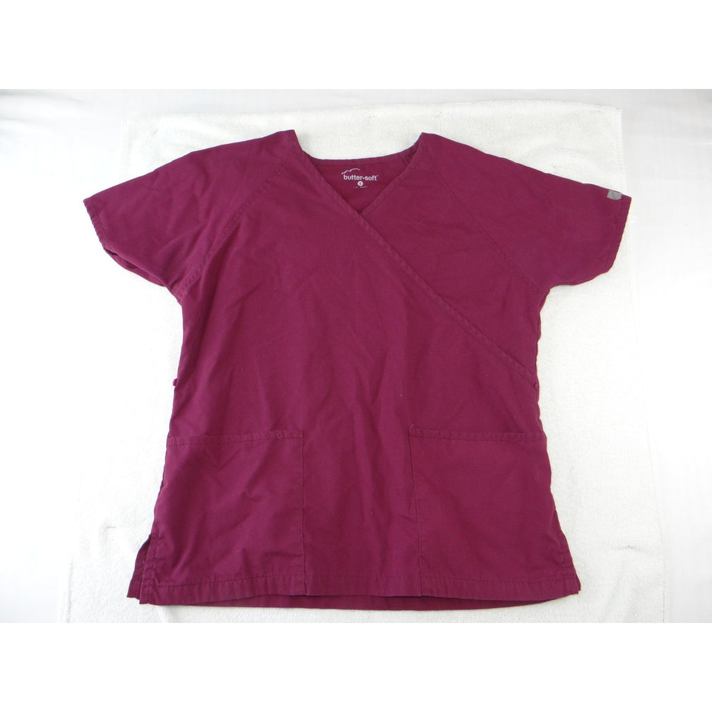 Butter-Soft Womens Scrub Set Burgundy V-Neck Top Elastic Waist Pants Size Small
