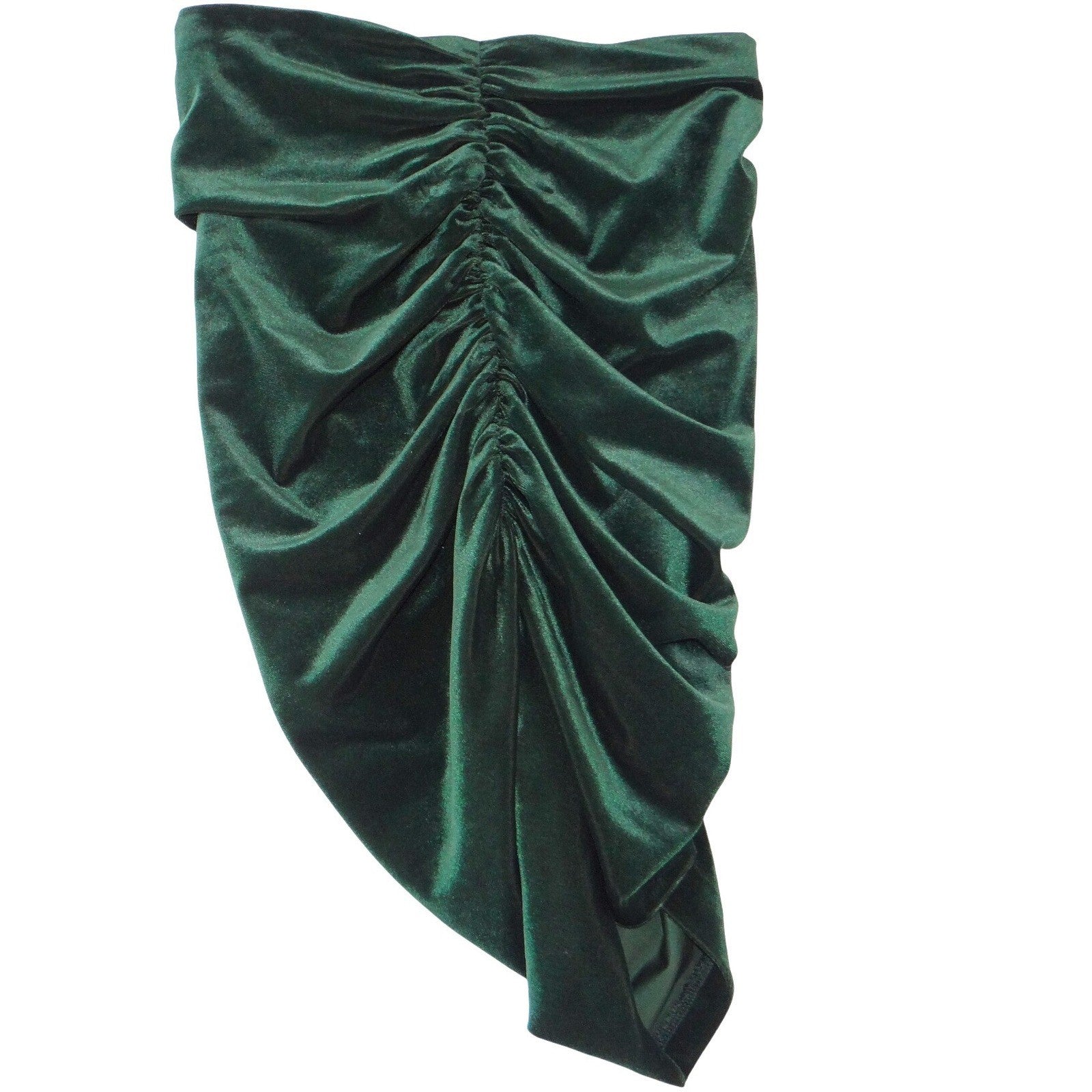 Express Womens XS Emerald Green Velvet Ruched Asymmetrical Tulip Hem Skirt