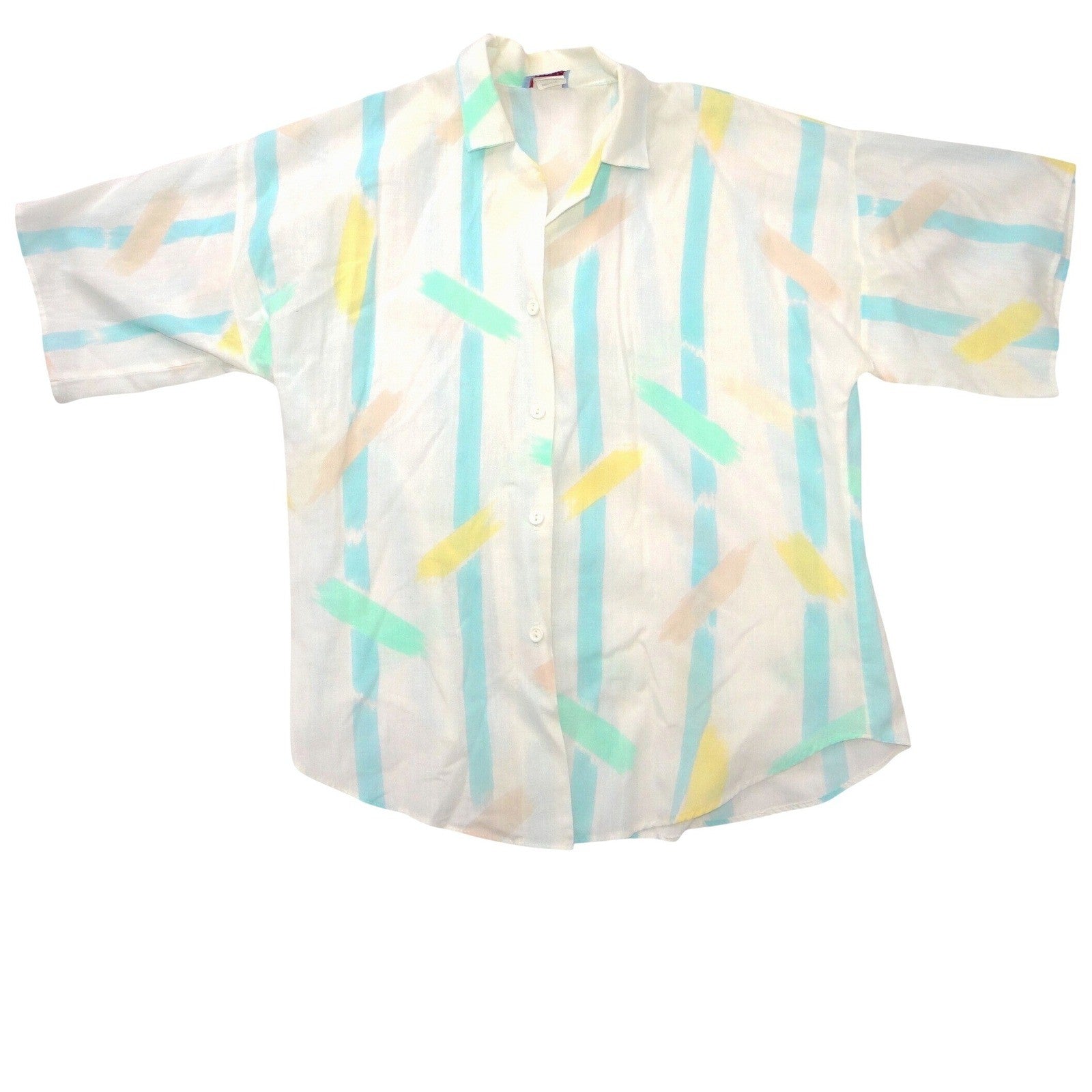 Leslie Ann Fashions Vintage Pastel Abstract Stripe Button Up Shirt Medium USA