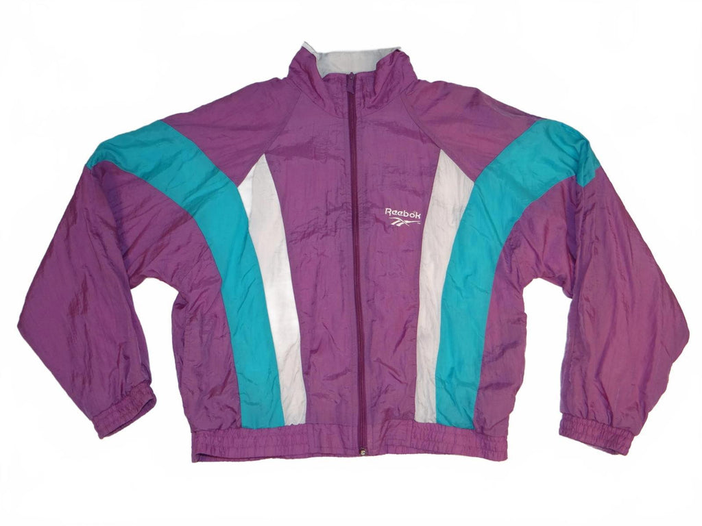 Vintage Reebok Women's Windbreaker Jacket Purple Teal White