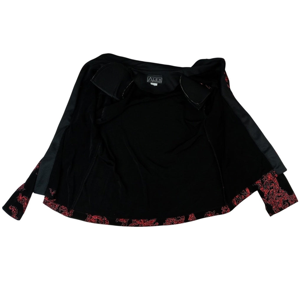 Vintage ALEX EVENINGS Black Red Paisley Sparkle Glitter Blazer Jacket Women Sz L