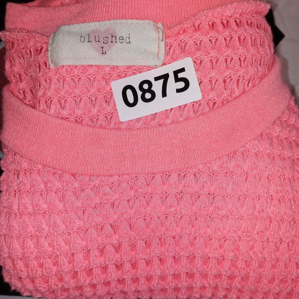 Blushed Coral Pink Waffle Knit Cropped Sweater Size L