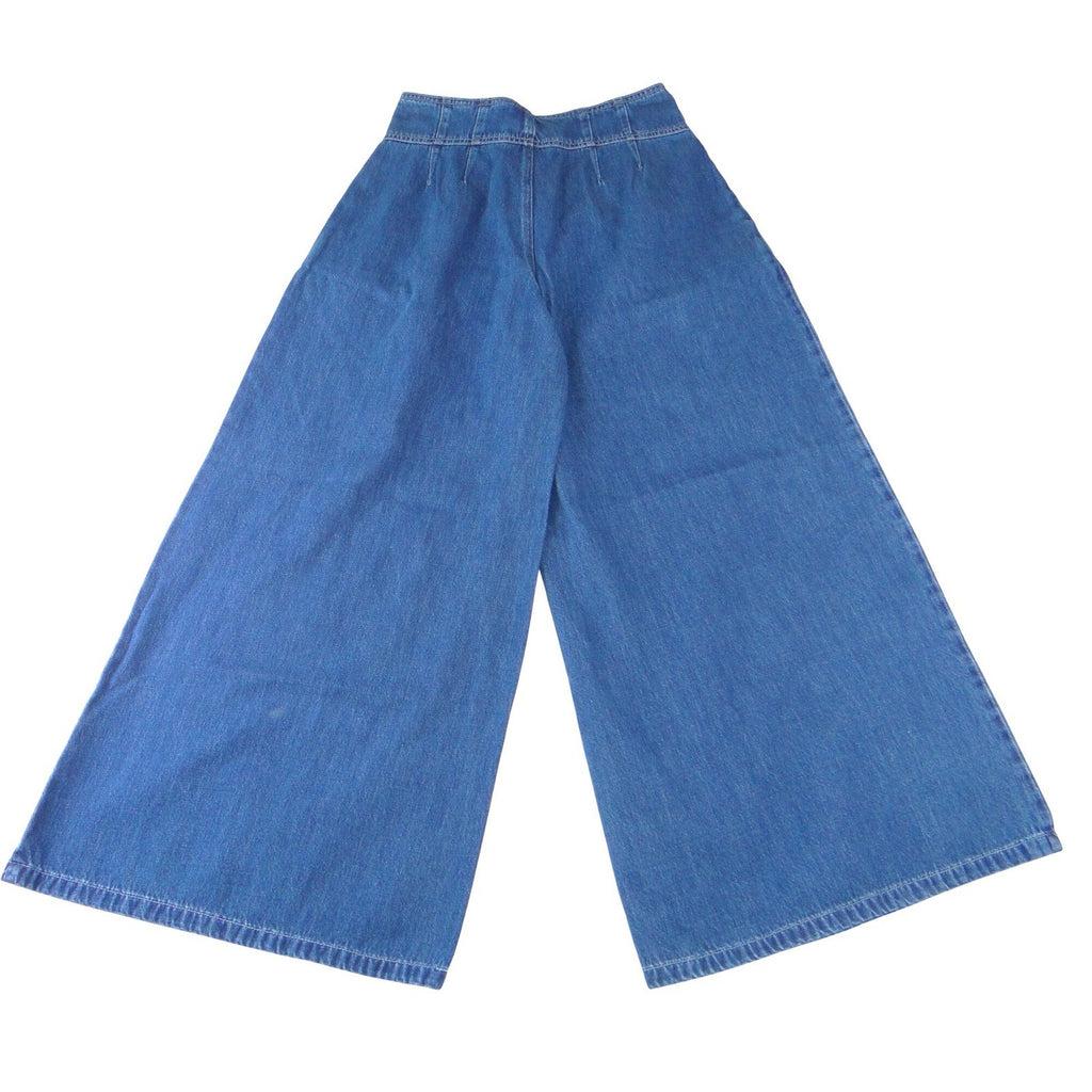 We The Free Free People Wide Leg Palazzo Jeans Blue Pleated High Waist 27