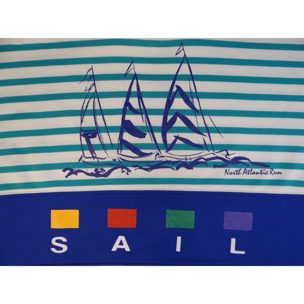 Vintage Custom Club International Sailboat Graphic Stripe T Shirt Mens Large