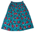 Vintage Greenwich Square Teal Red Leaf Print Midi Skirt Size 13-14 Elastic Waist