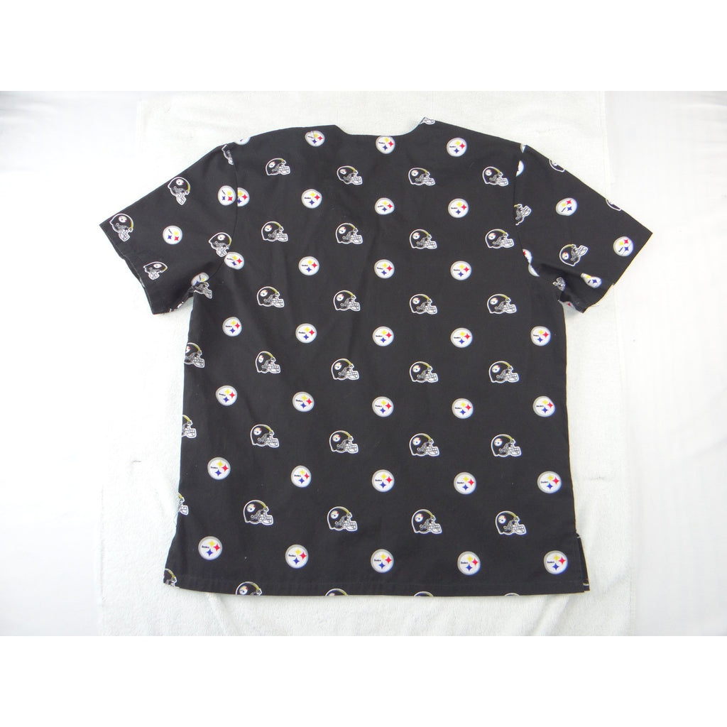 NFL Team Apparel Pittsburgh Steelers Scrub Top Womens Black V-Neck Logo Print L