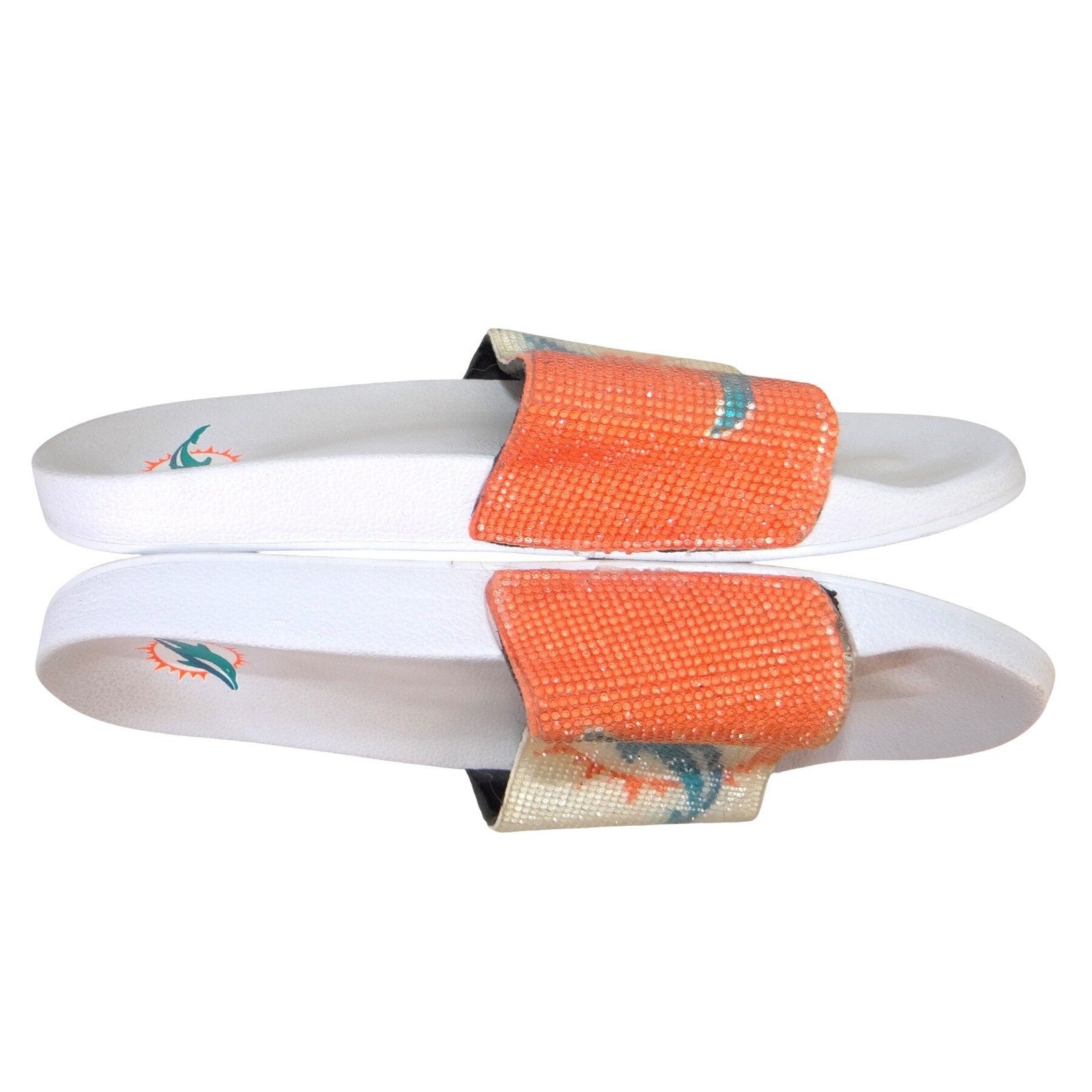 Miami Dolphins NFL Women Rhinestone Logo Slide Sandals White Orange Size L