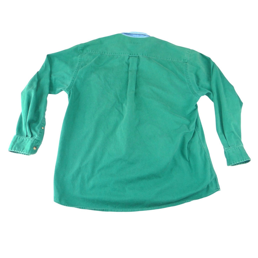 Vintage Nautica 90s Mens Green Cotton Twill Denim Collar Button Down Shirt L