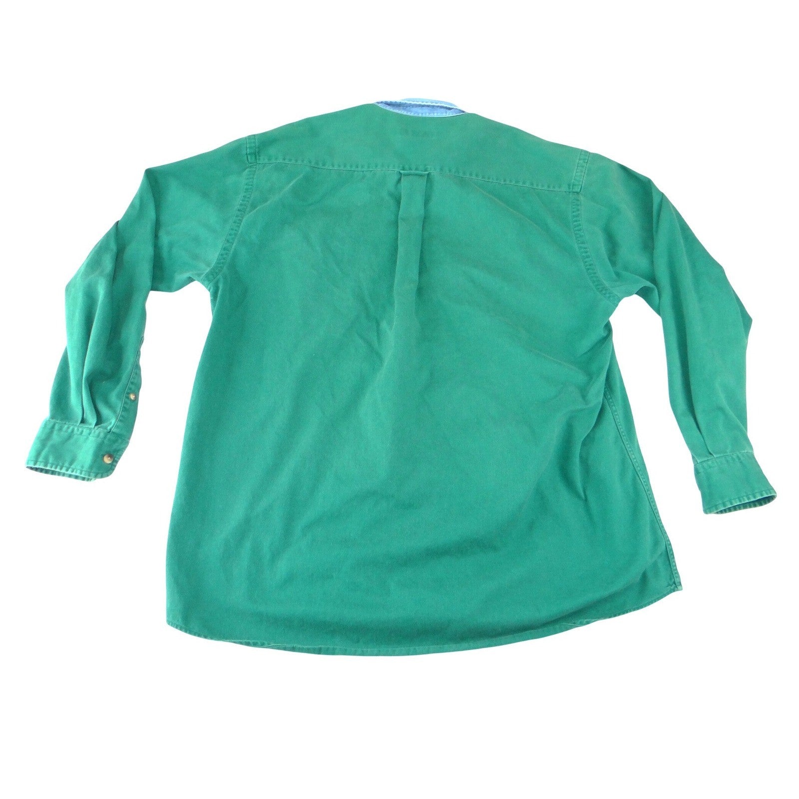 Vintage Nautica 90s Mens Green Cotton Twill Denim Collar Button Down Shirt L