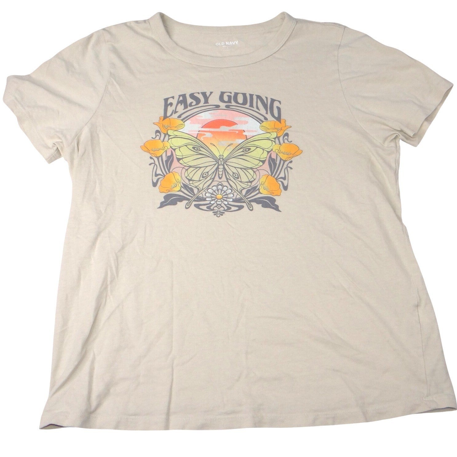 Old Navy Easy Going Butterfly Sunset Graphic T Shirt Women's Size Small Cream