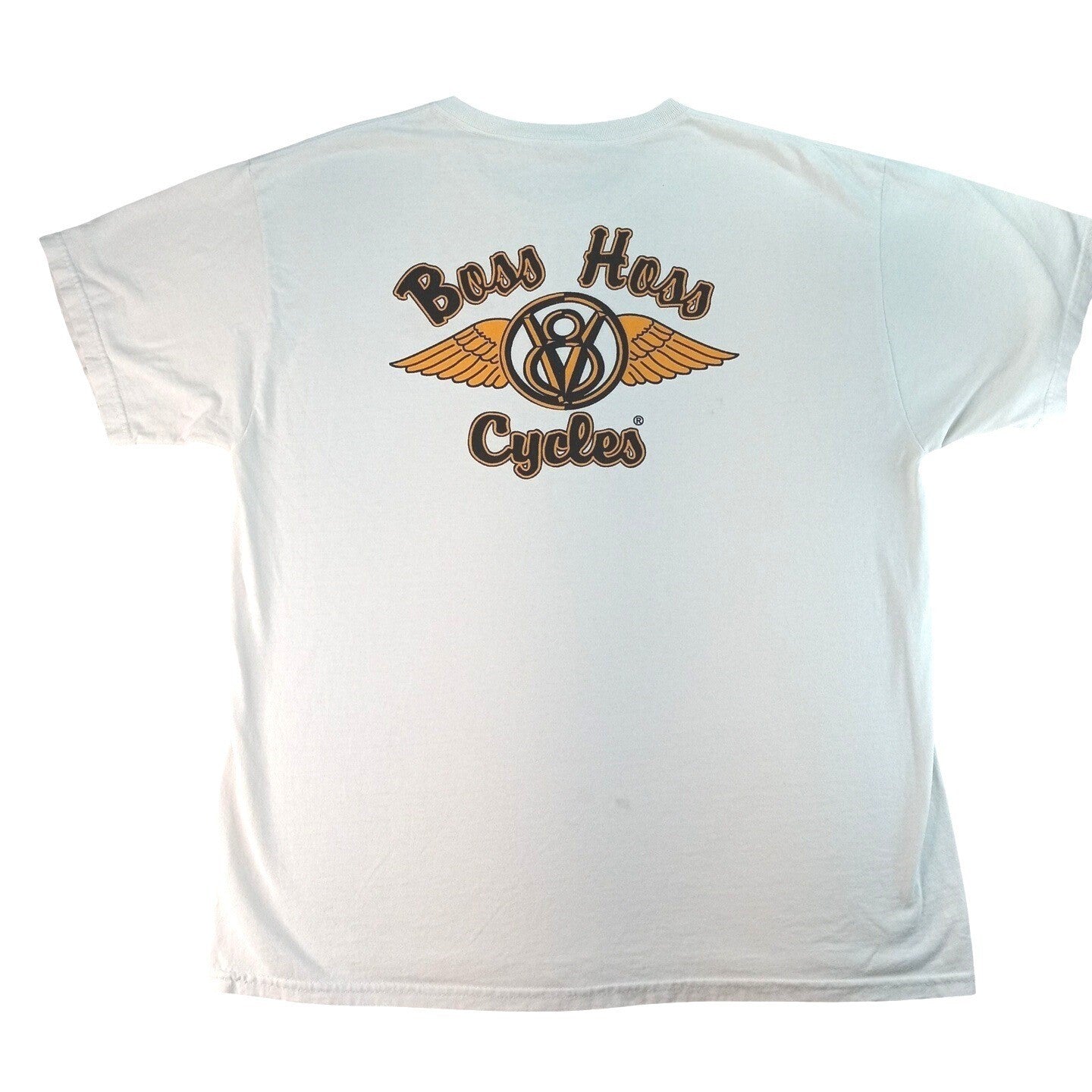 Boss Hoss Cycles White T Shirt Mens Small Graphic Tee V8 Wings Logo