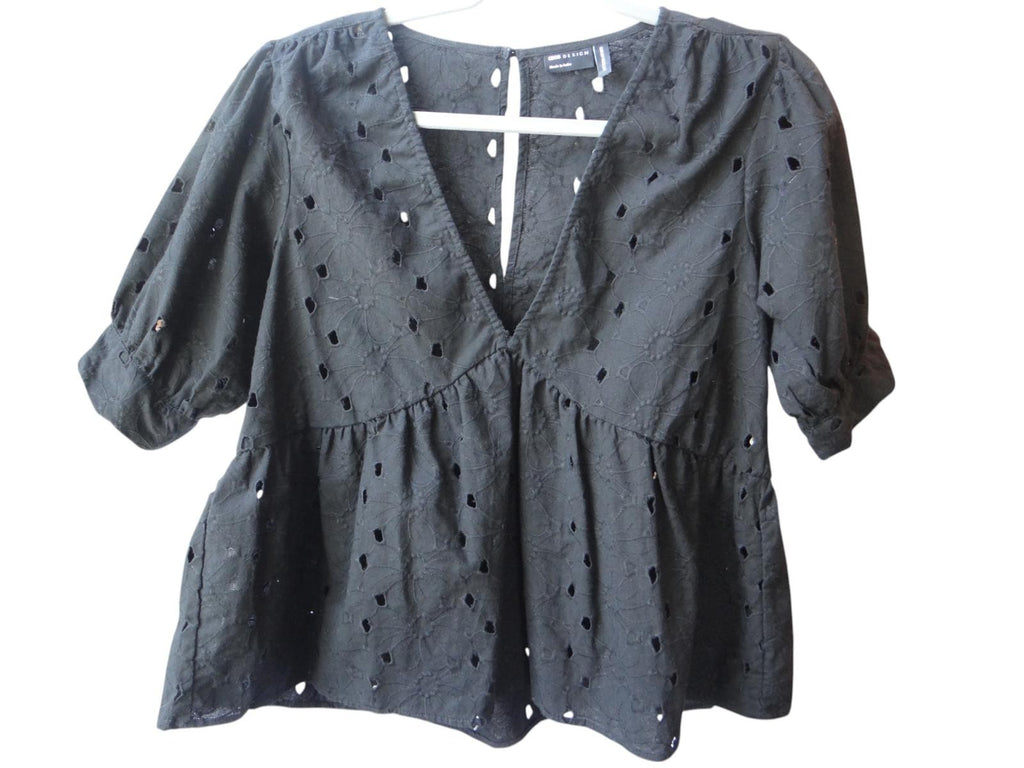 ASOS DESIGN Black Eyelet Peplum Top