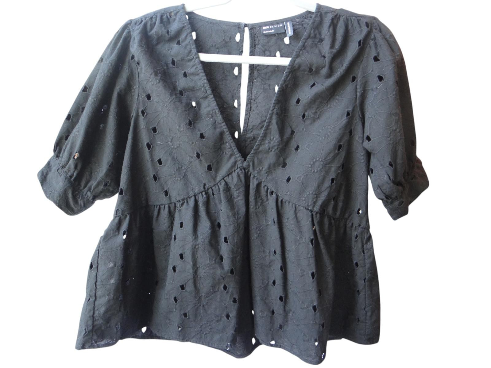 ASOS DESIGN Black Eyelet Peplum Top
