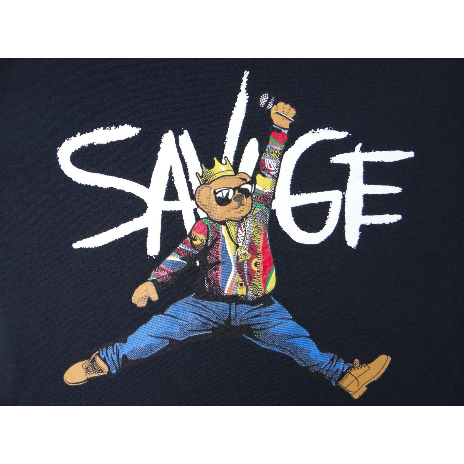 3FORTY INC Mens Graphic T Shirt L Black SAVAGE Bear Michael Jordan Jump Man