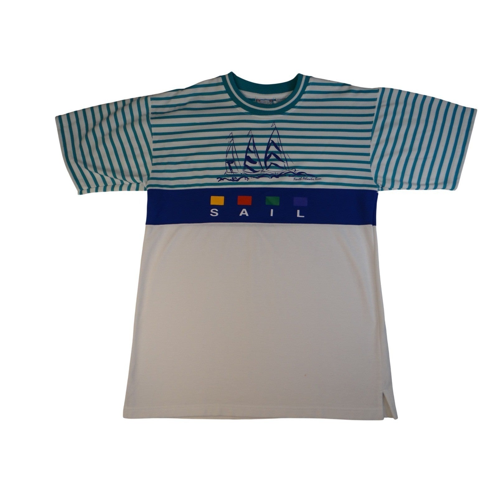 Vintage Custom Club International Sailboat Graphic Stripe T Shirt Mens Large