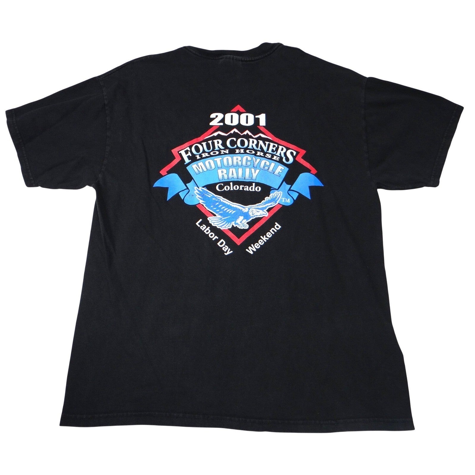 Vintage Hanes Beefy-T 2001 Four Corners Motorcycle Rally Pocket T-Shirt Mens Lrg