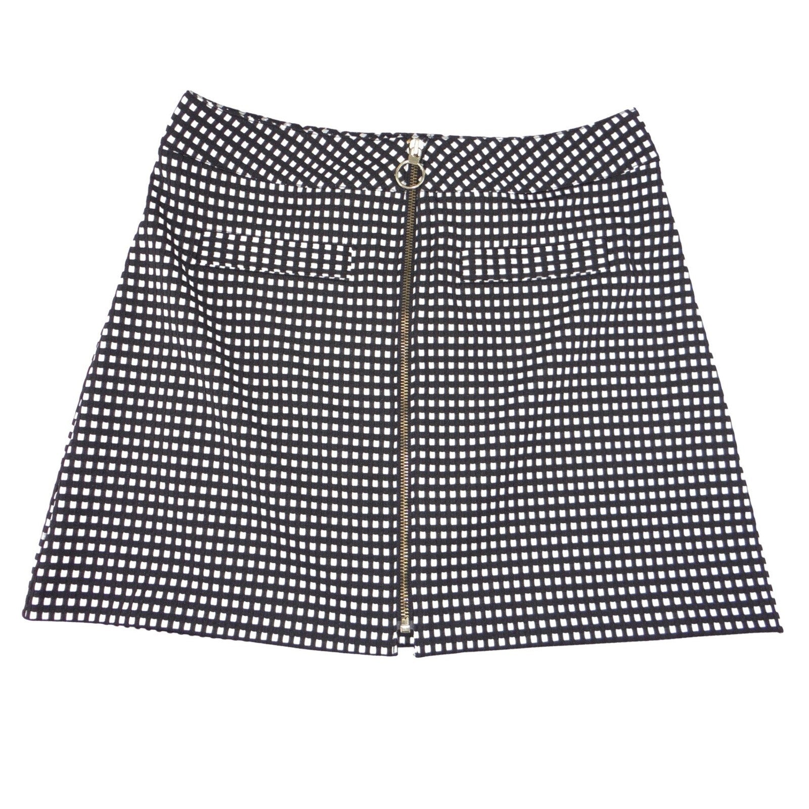 Express Womens Size 8 Black White Checkered Grid Mini Skirt Exposed Back Zipper
