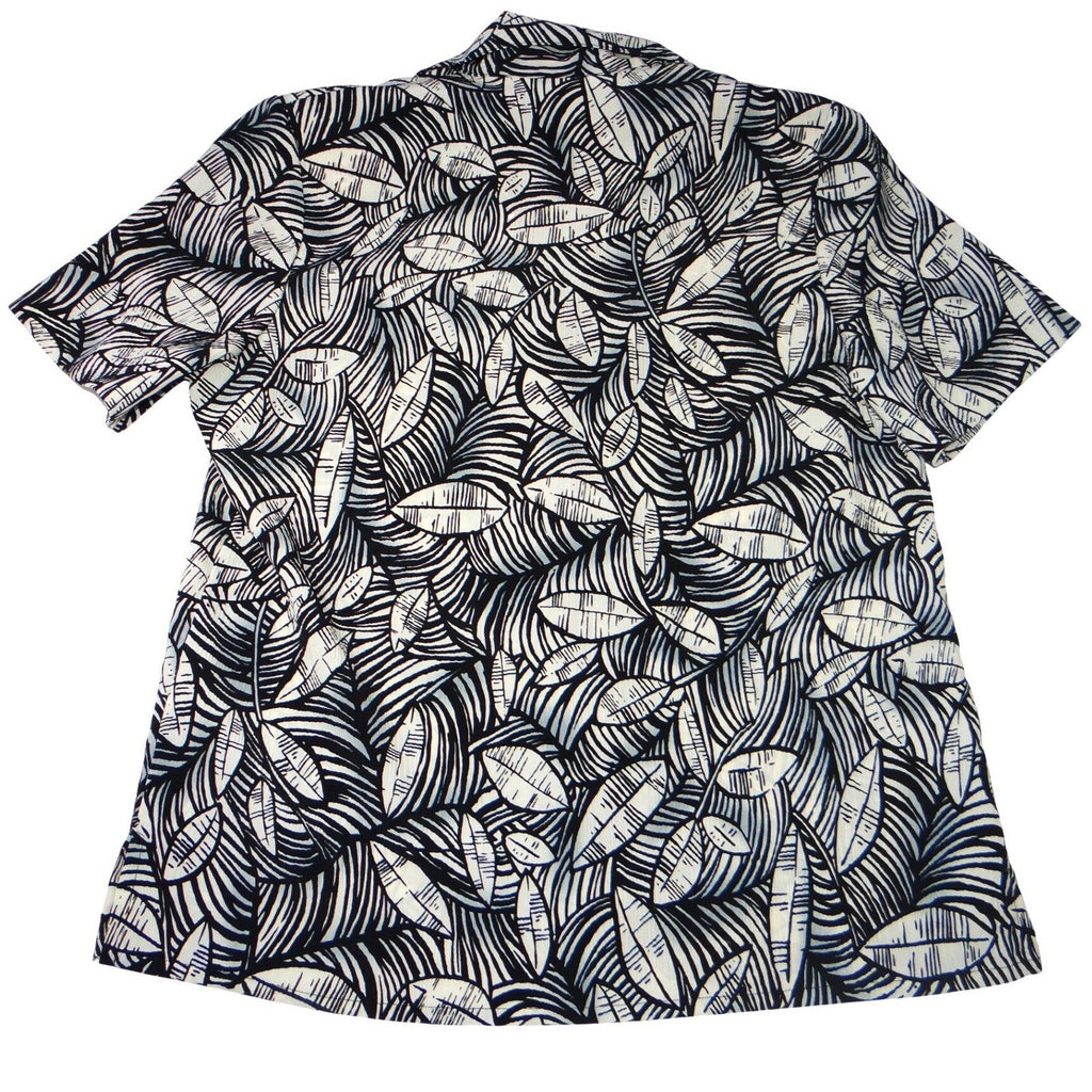 Vintage Alia Womens Sz 10 Black White Leaf Print Short Sleeve Button Blouse Top