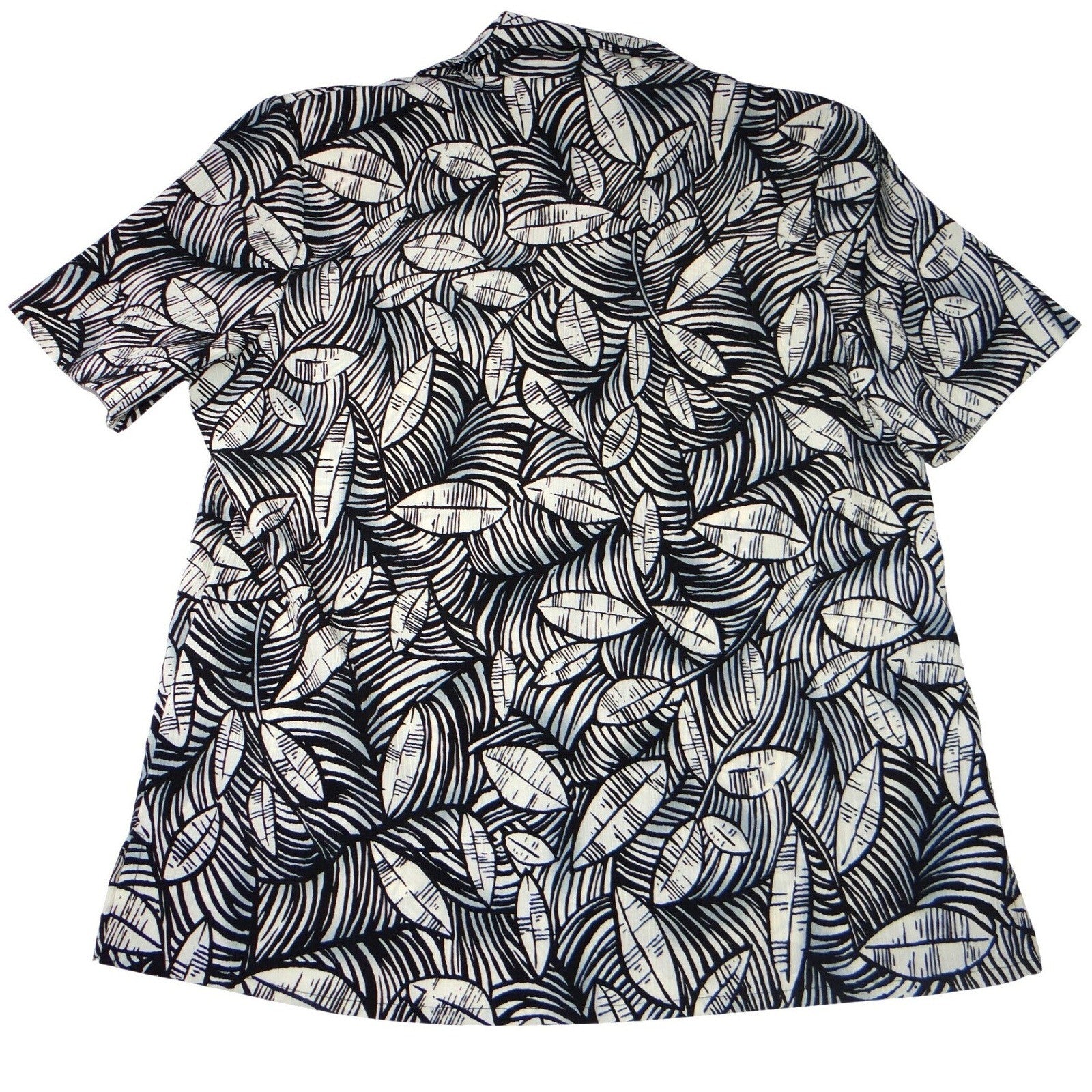 Vintage Alia Womens Sz 10 Black White Leaf Print Short Sleeve Button Blouse Top