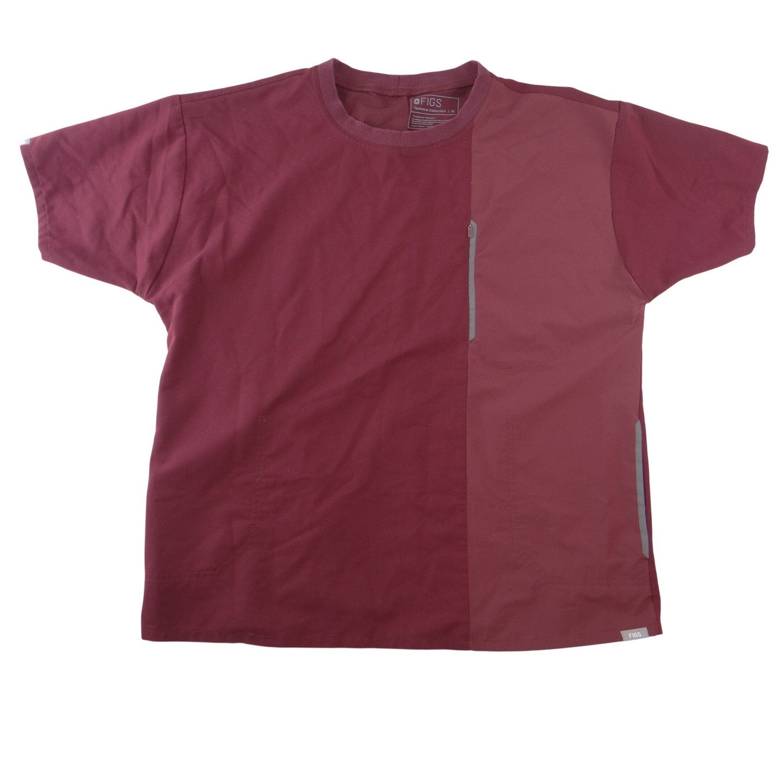 FIGS Technical Collection XL Burgundy Maroon Scrub Top Zip Pocket 2408
