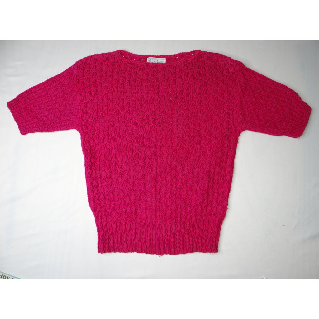 Vintage Nicole Curie Knit Sweater Women M Pink Short Sleeve Textured Pullover