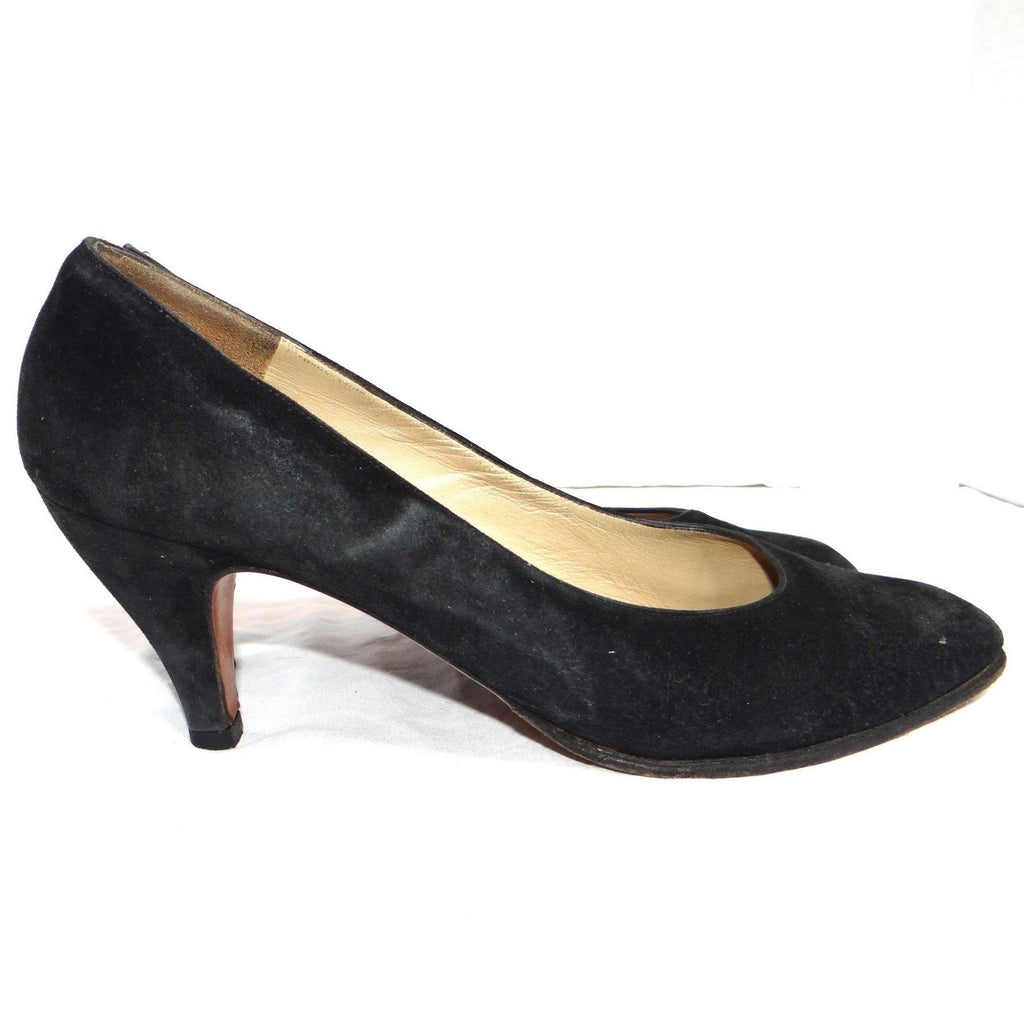 Black Suede Pumps Classic Pointed Toe High Heel Shoes Size 9AA