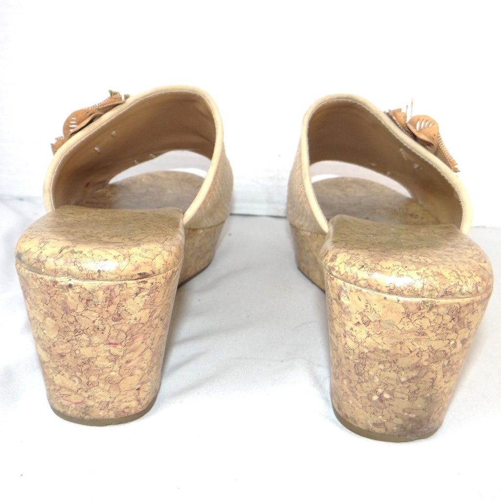 Jaclyn Smith Adina Natural Wedge Sandals Floral Cork Platform Beige Womens 10M