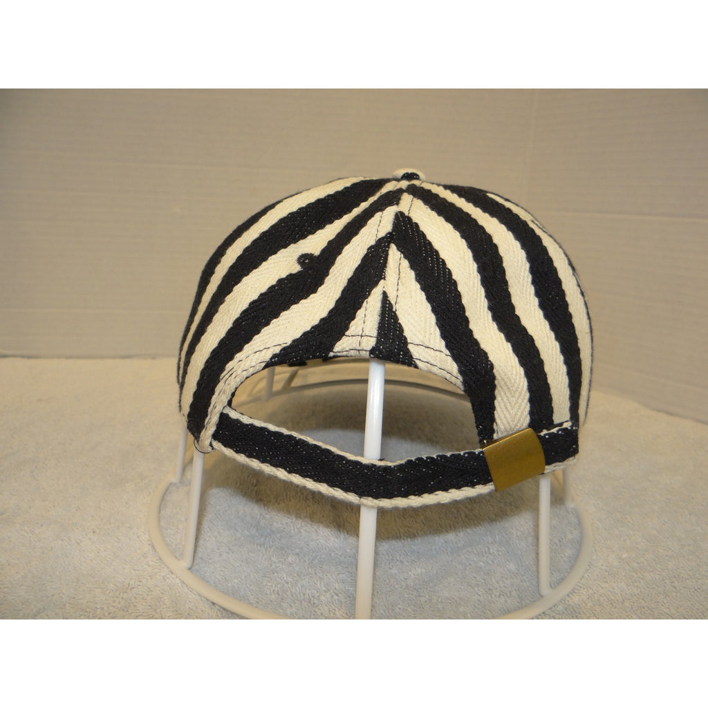 Black and Cream Vertical Striped Denim Baseball Cap Adjustable Strapback Hat