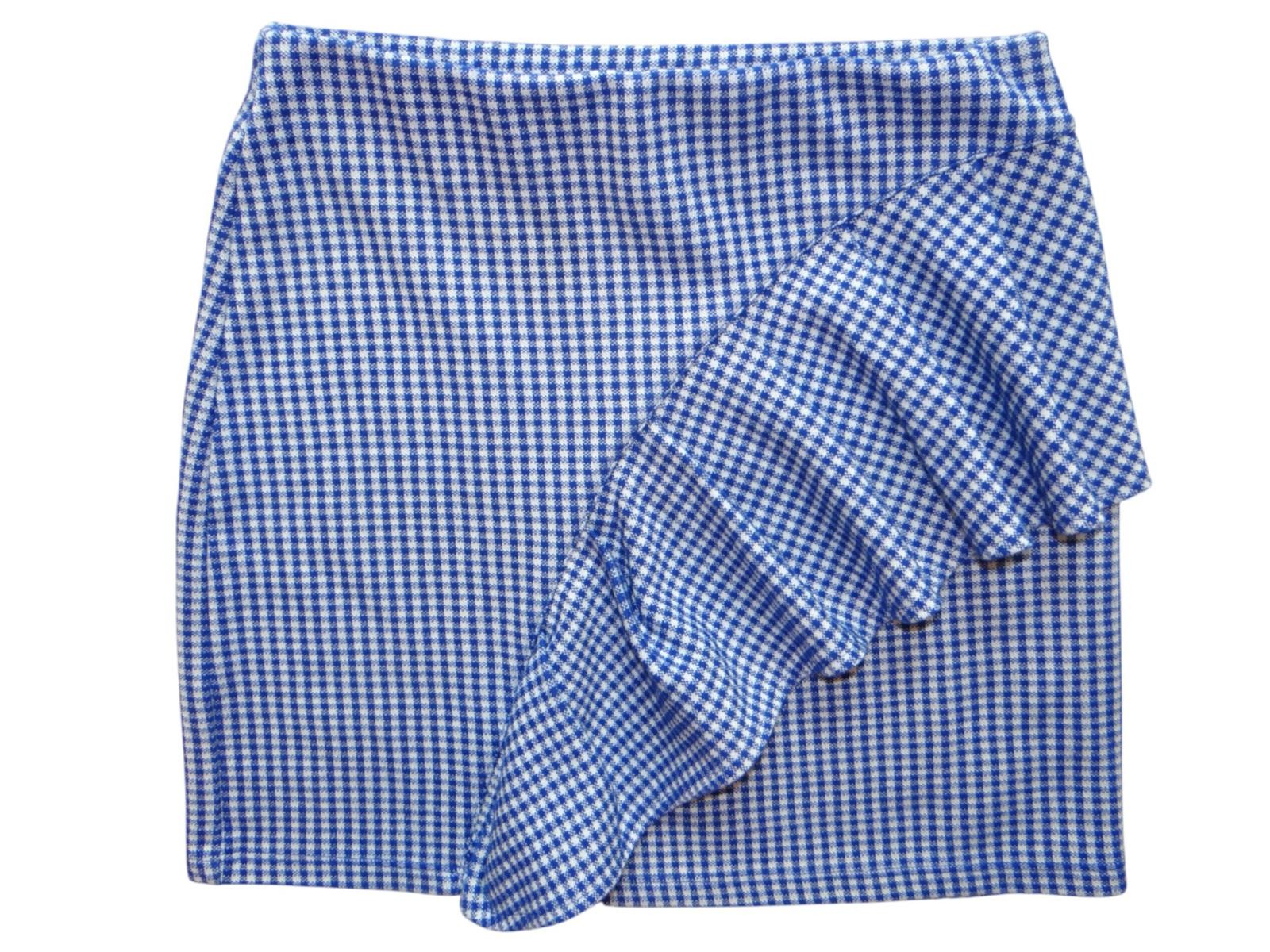 Chic Blue Gingham Ruffle Skirt