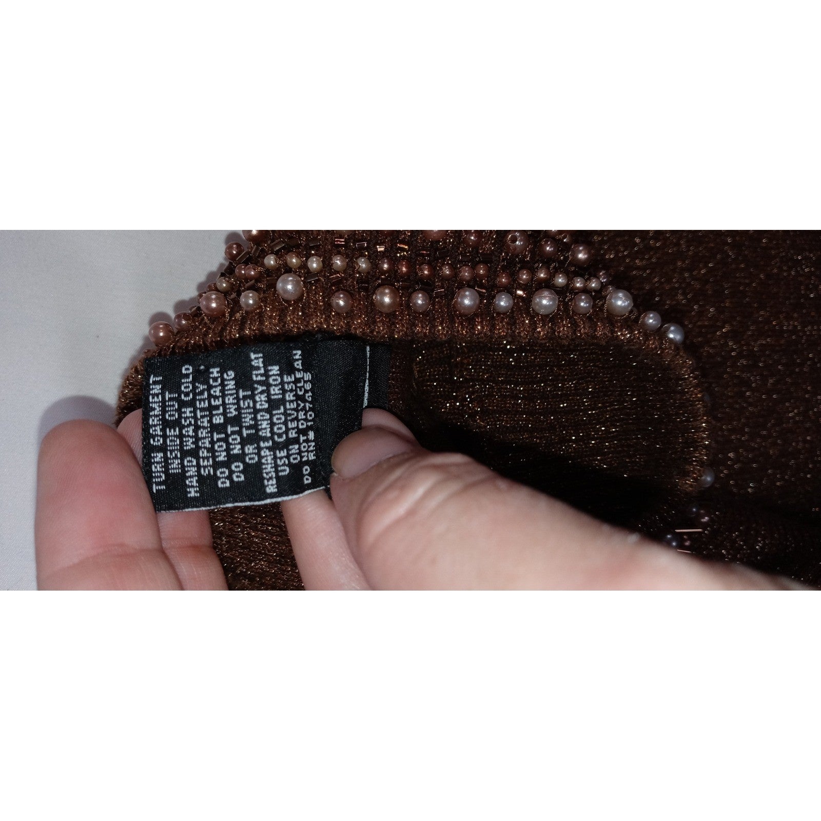 23rd Street Brown Metallic Beaded Mock Neck Long Sleeve Sweater Top Women's Med