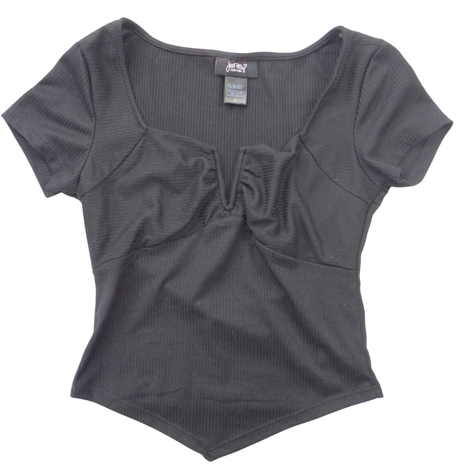 Just Polly Black Ribbed Sweetheart Notched Handkerchief Hem Top JK13451 Mens M