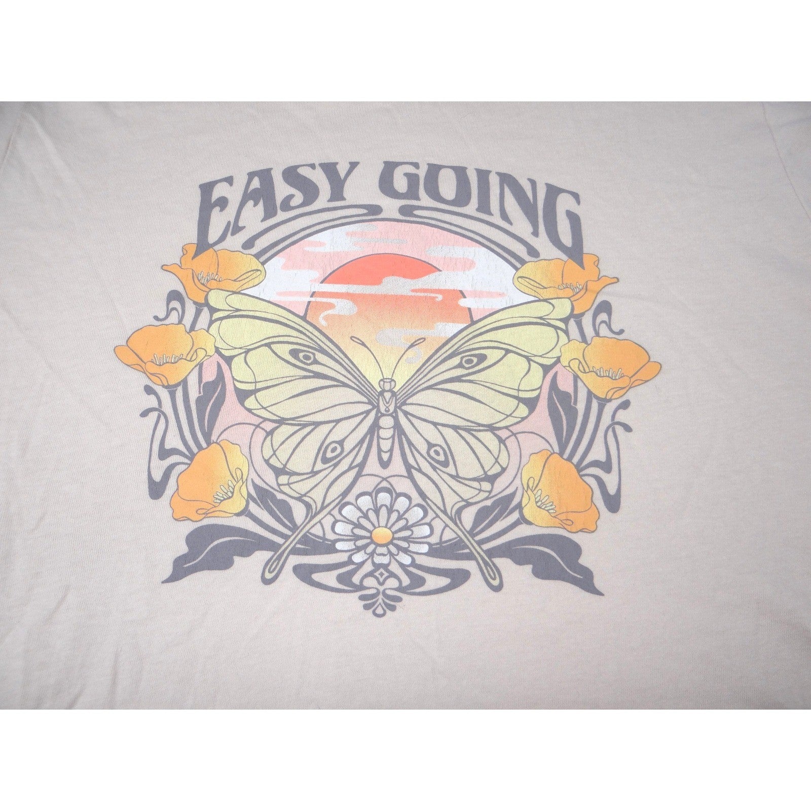 Old Navy Easy Going Butterfly Sunset Graphic T Shirt Women's Size Small Cream