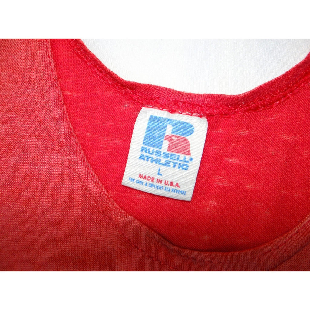 VTG Russell Athletic Men Red Blue Stripe Tank Top Athletic Fit Sz Large USA Made