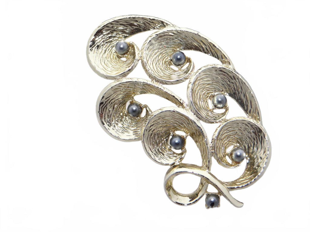 Silver-Tone Brooch with Black Pearls