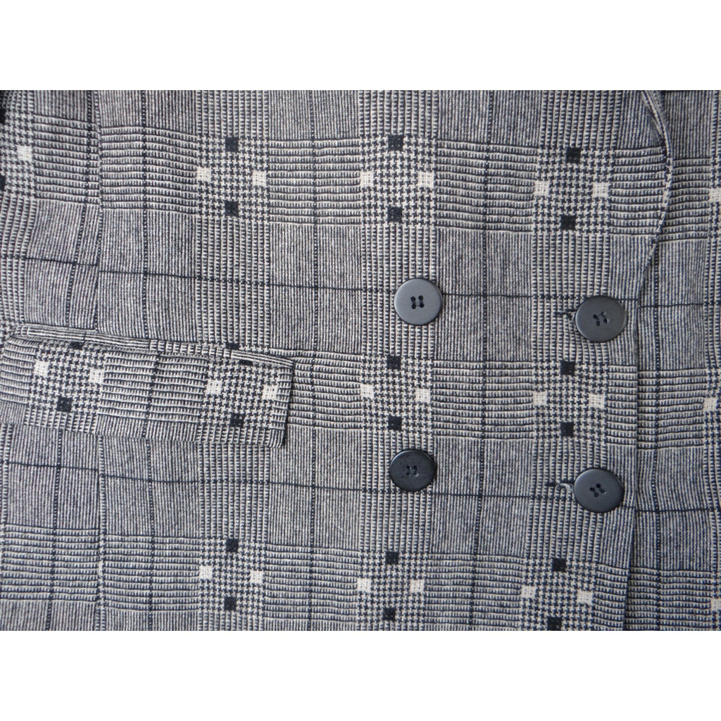 Vintage HBS LTD Trendy Plaid Double Breasted Blazer Jacket Gray Black White