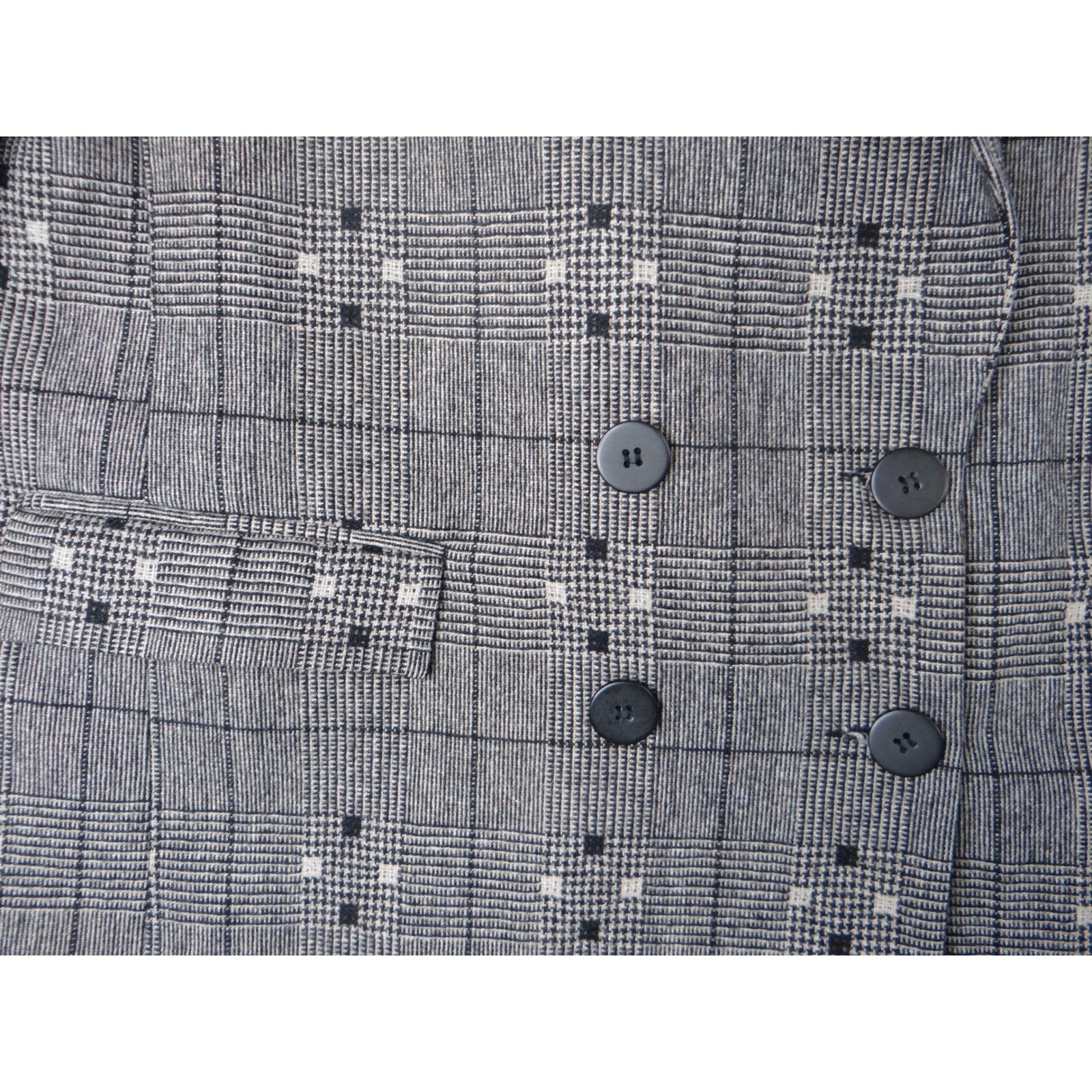 Vintage HBS LTD Trendy Plaid Double Breasted Blazer Jacket Gray Black White