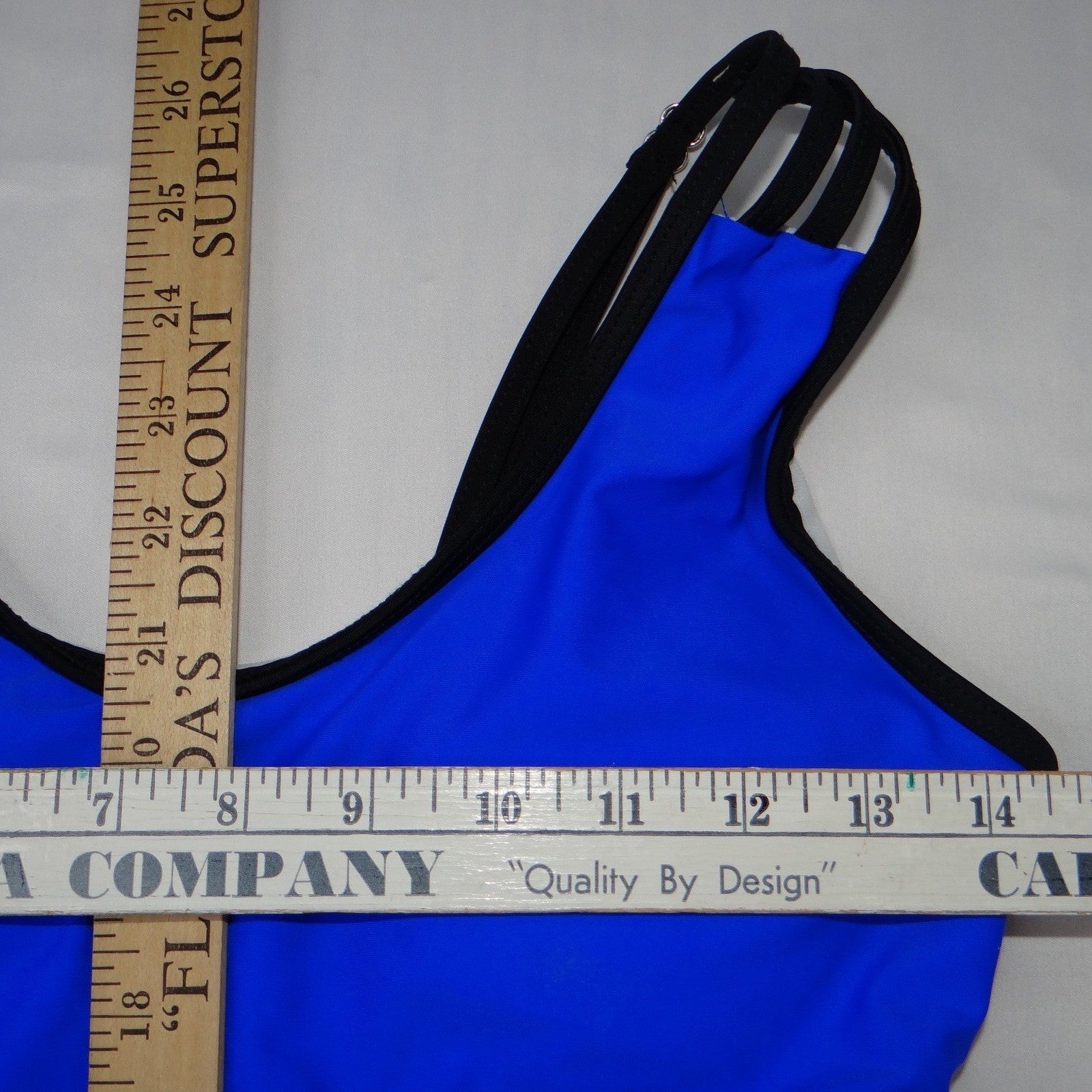 Blue Cage Cutout One Piece Swimsuit Strappy Monokini Black Trim Large