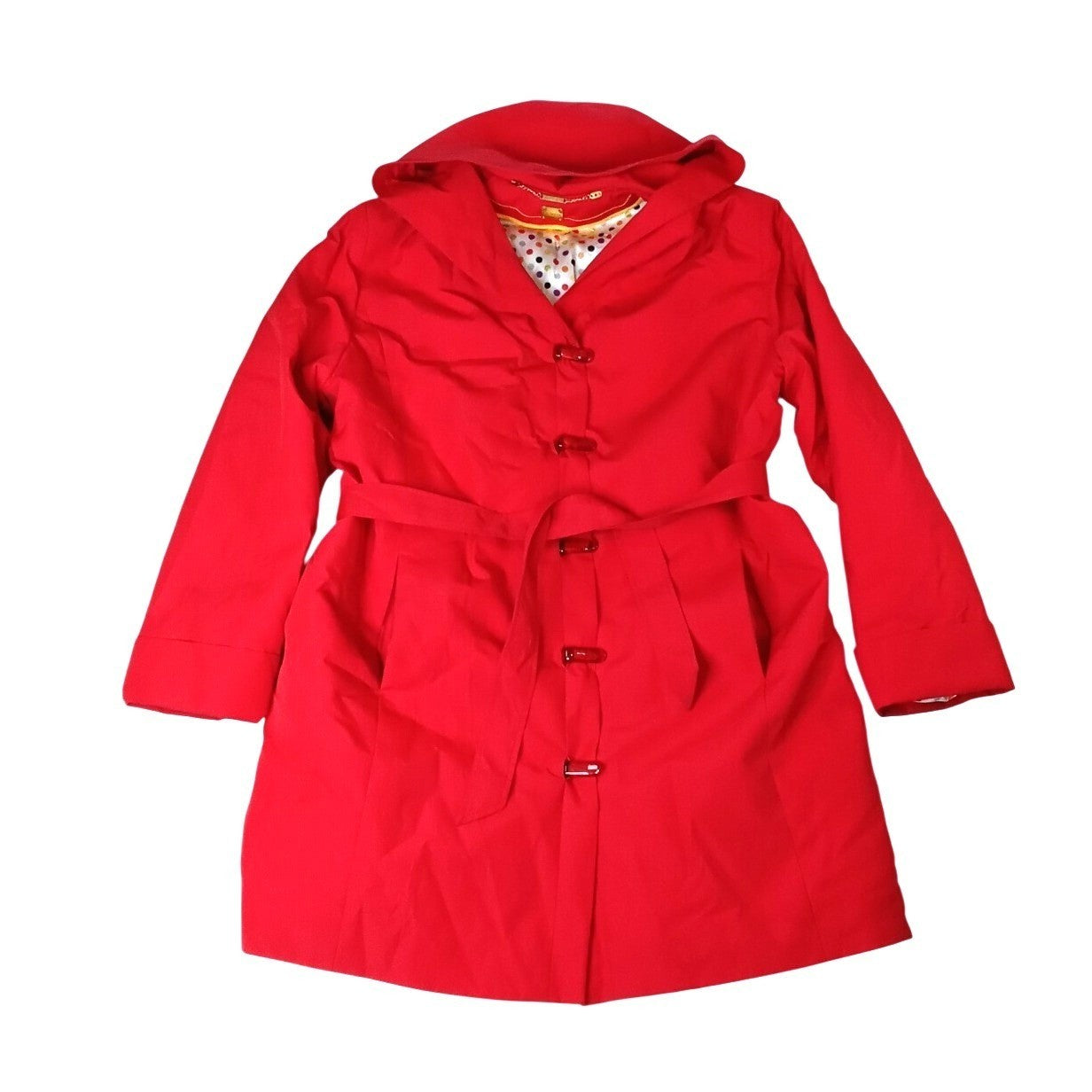 Vintage Drizzle Women's Red Hooded Belted Trench Coat Rain Jacket Size 14R