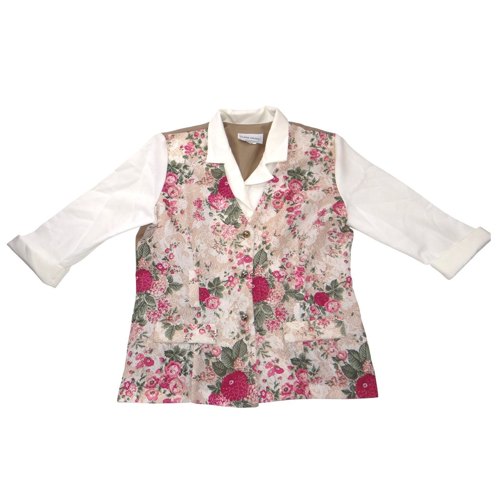 Classic Apparel Ltd Womens Floral Lace Print Blazer Jacket Tan White Pink USA