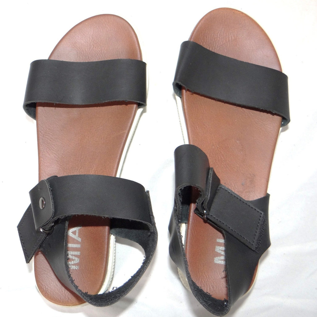 MIA Womens Black Faux Leather Platform Sandals Ankle Strap Hook Loop Size 5.5