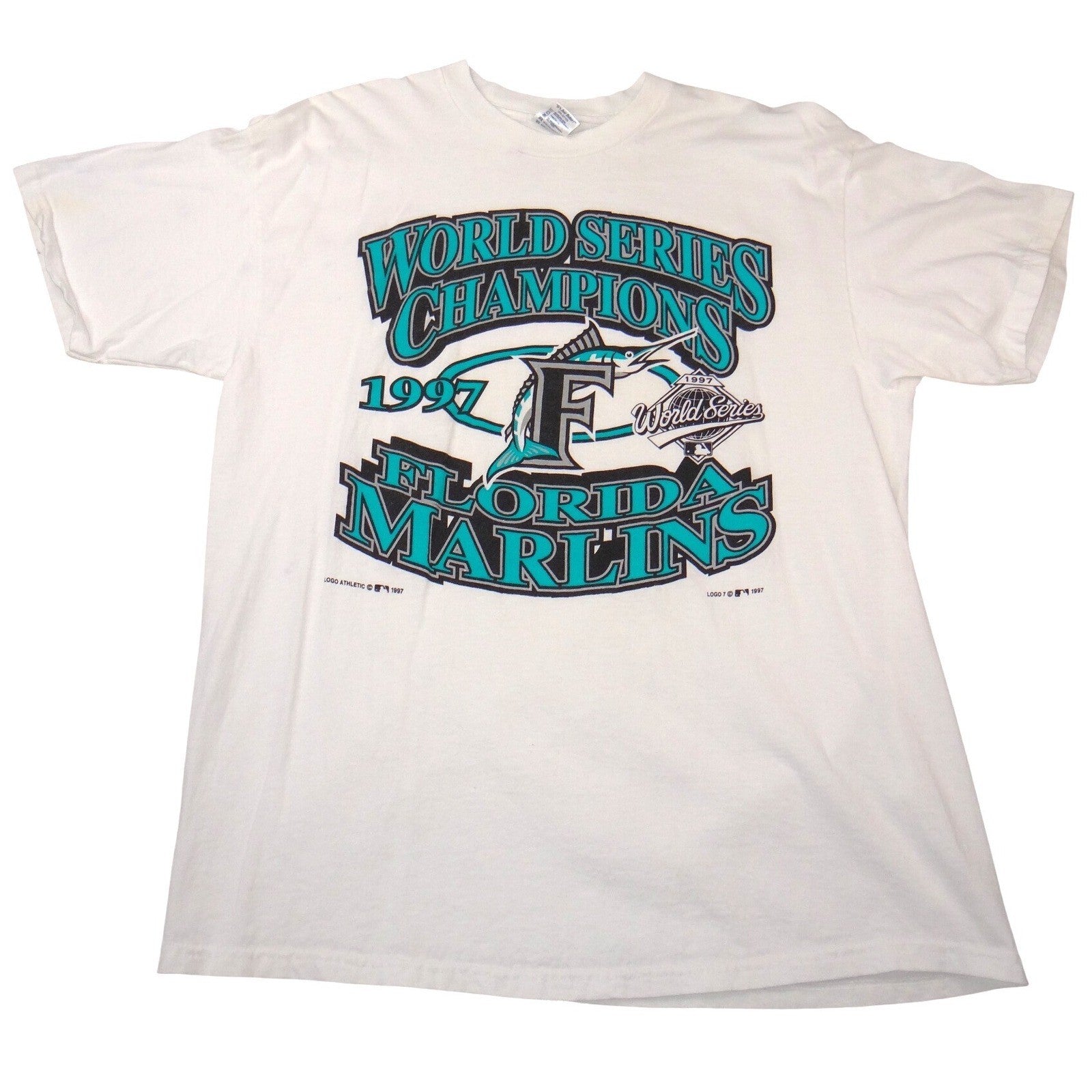 Vintage 1997 Florida Marlins World Series Champions T-Shirt White XL Delta MLB