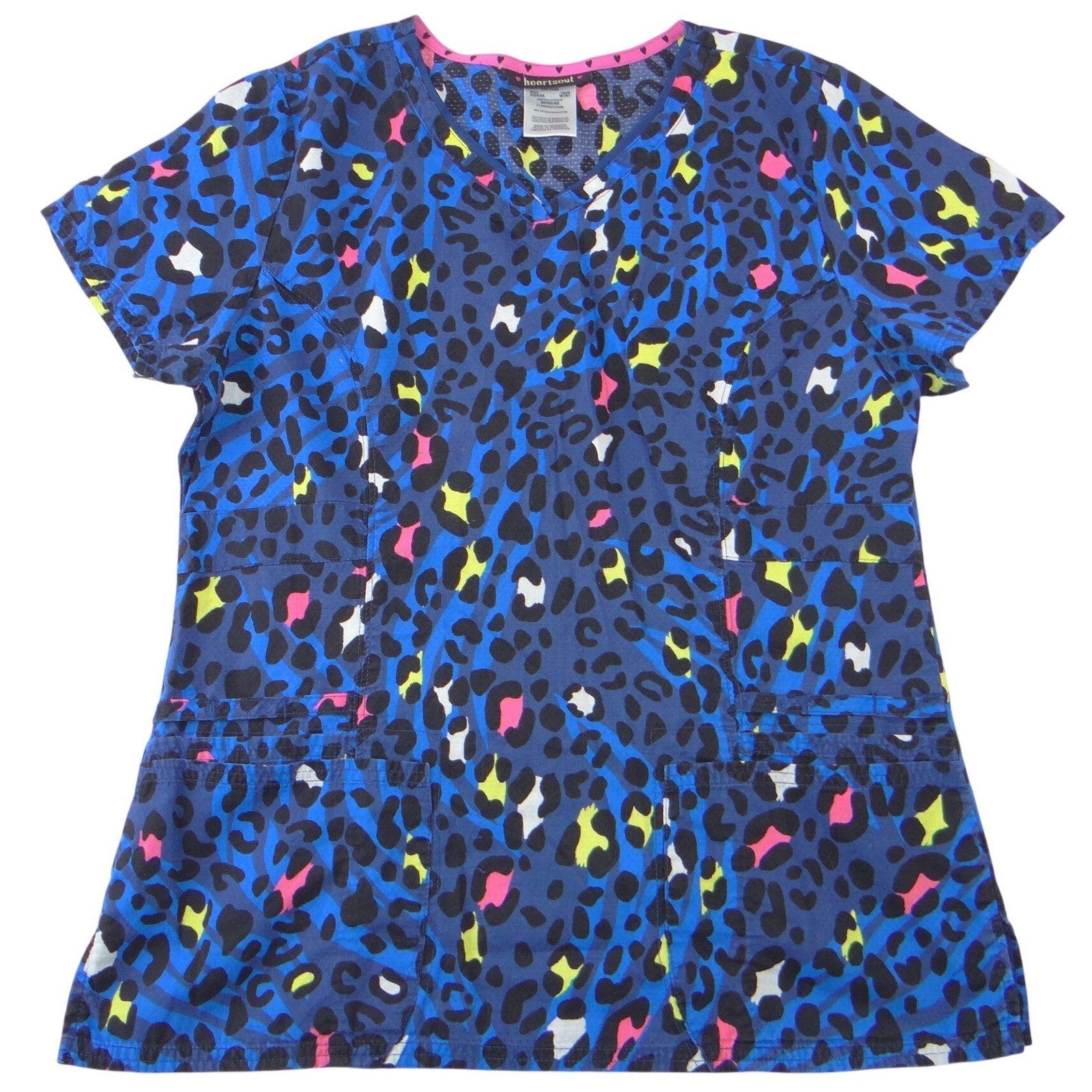 Heartsoul Wiki Neon Leopard Print Scrub Top Blue Pink Yellow Womens Medium