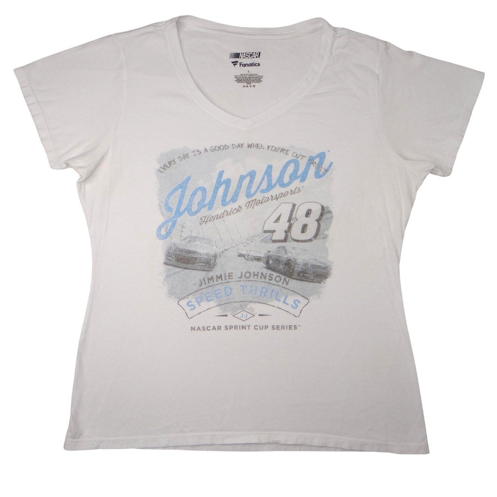 NASCAR Fanatics Johnson 48 Hendrick Motorsports White V Neck T Shirt Women's L