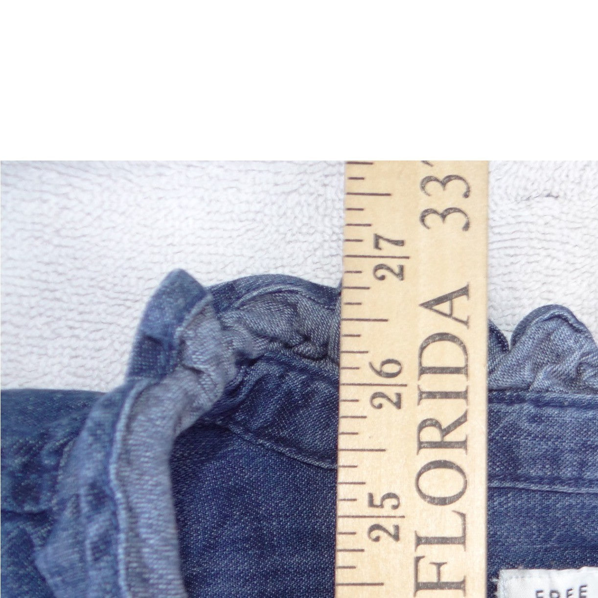 Free Assembly Womens XXL Blue Denim Ruffle Collar Short Sleeve Button Down Shirt