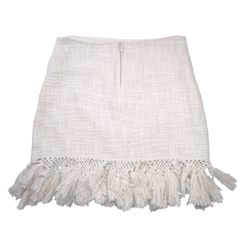 Mes Demoiselles Paris Cream Textured Fringe Tassel Mini Skirt Size 38 Boho Mini