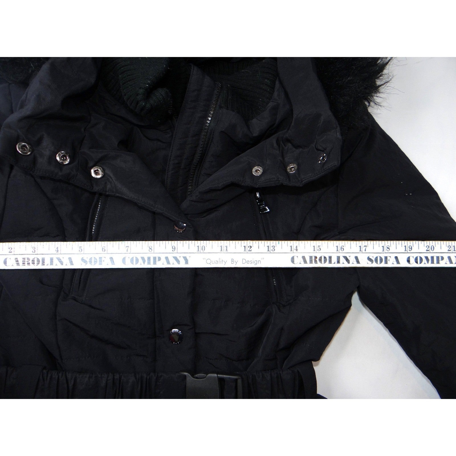 Esprit Black Faux Fur Trim Hooded Belted Winter Jacket Coat Women Size L