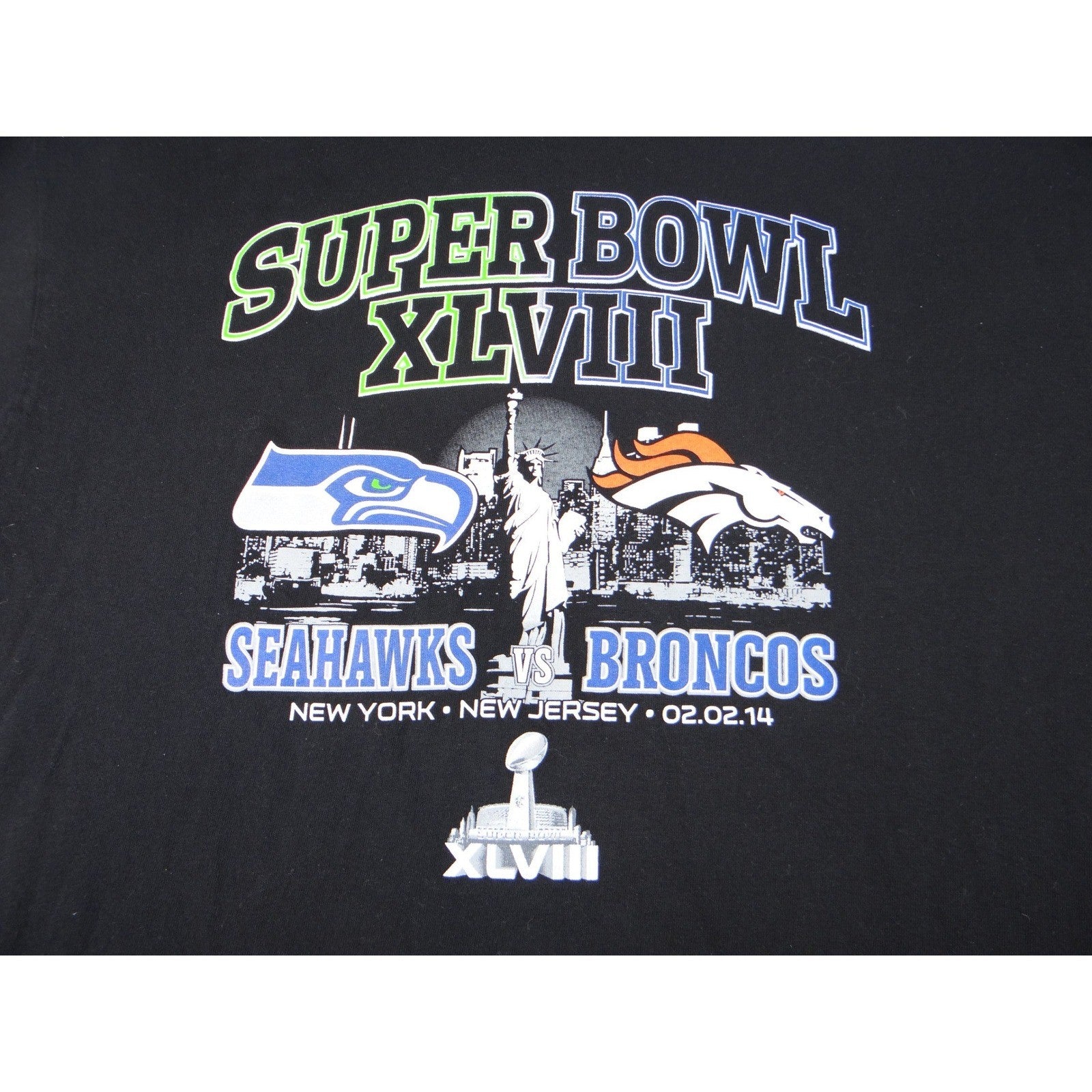 Super Bowl XLVIII Seahawks vs Broncos T Shirt XL Black NFL Football