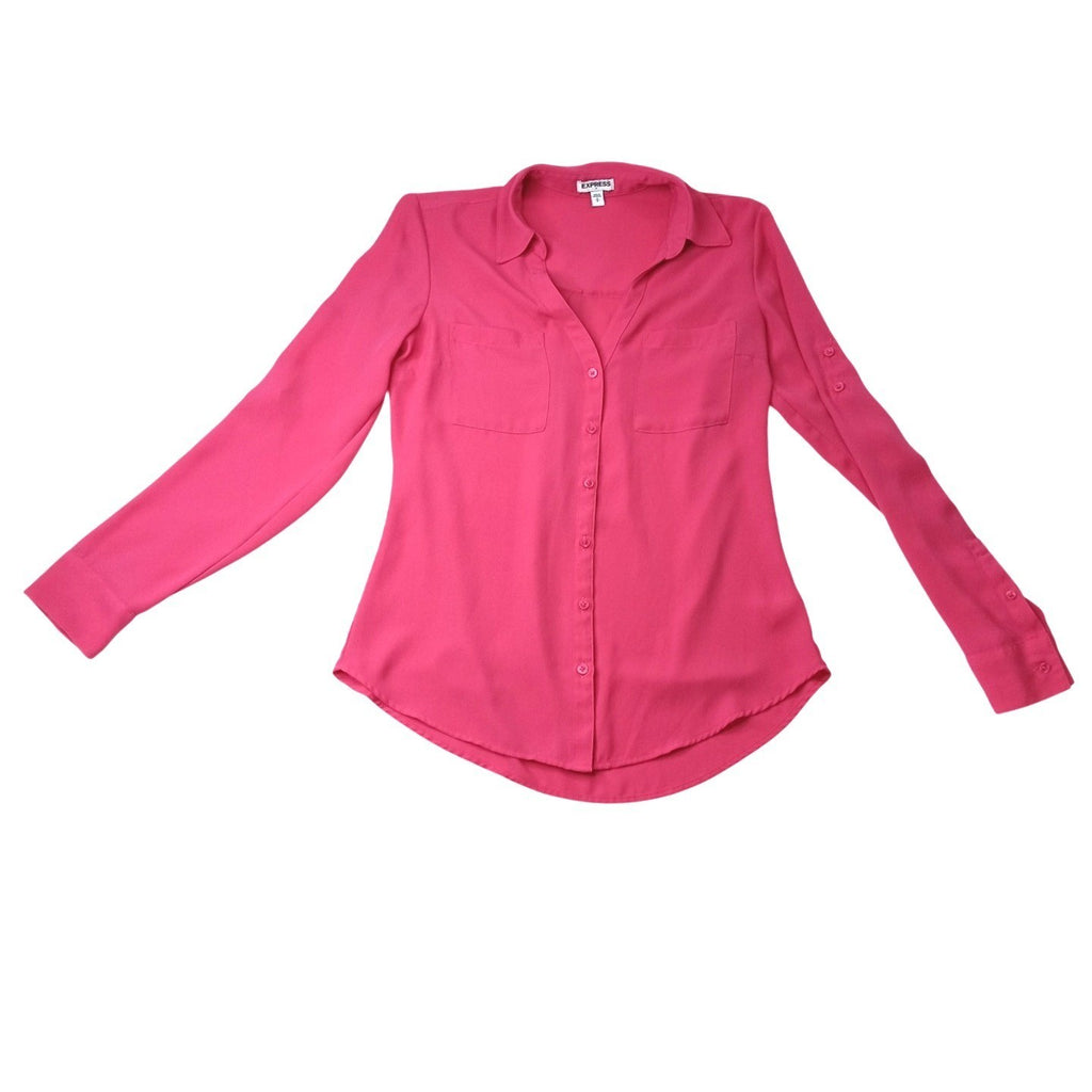 Express Pink Long Sleeve Collared Button Up Shirt Womens Size S