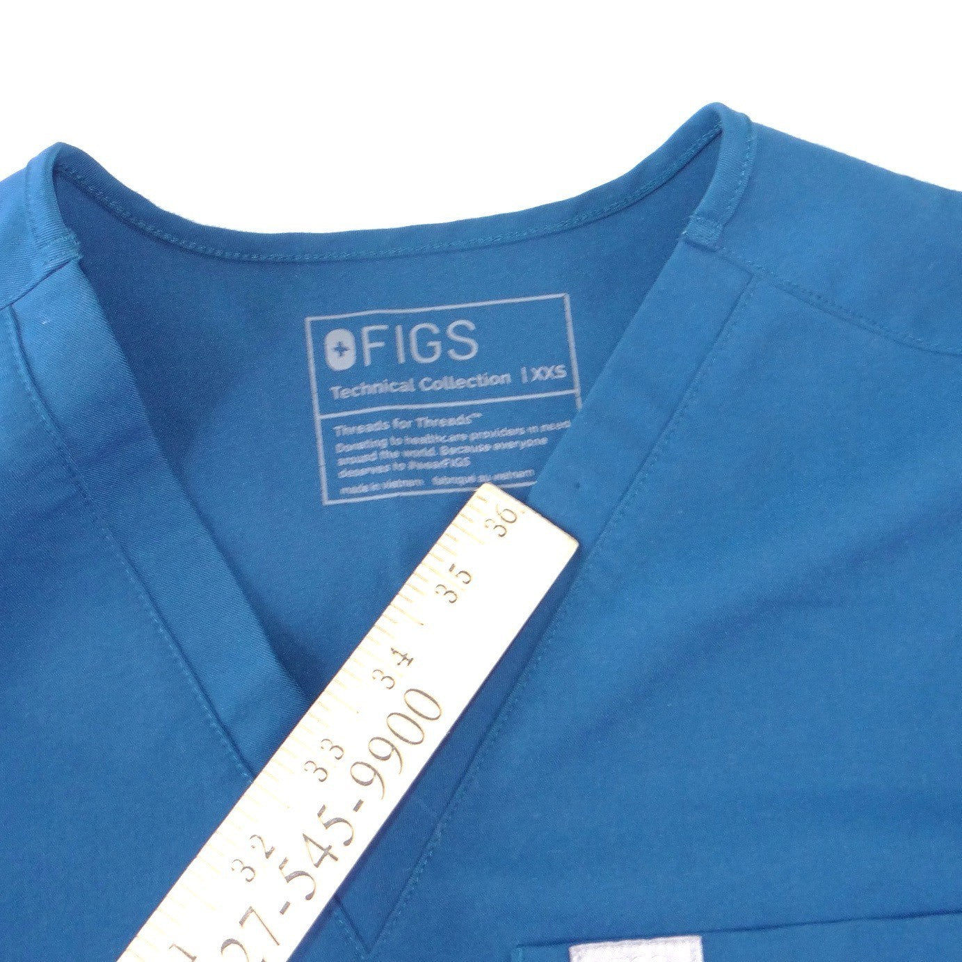FIGS Technical Collection Womens XXS V-Neck Scrub Top Teal Blue Short Sleeve
